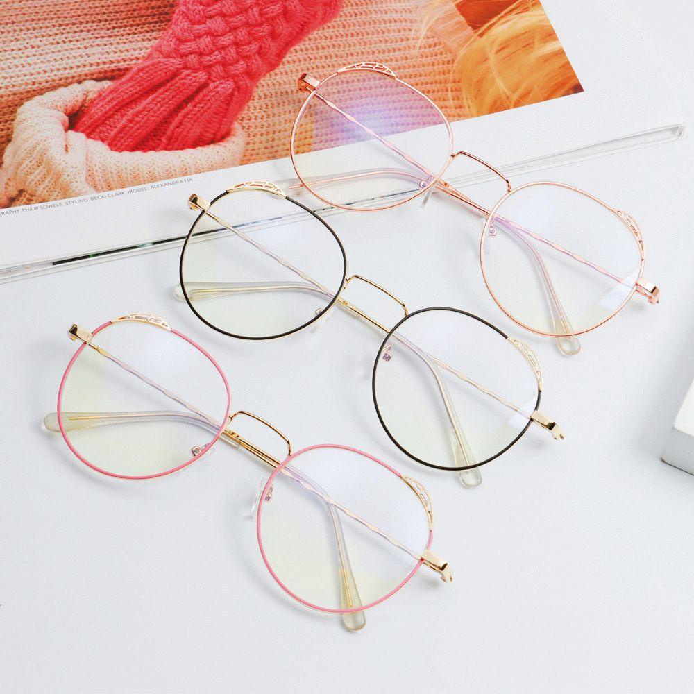 Kính Mắt Gọng Tròn Unisex Tráng Gương Hình Tai Mèo