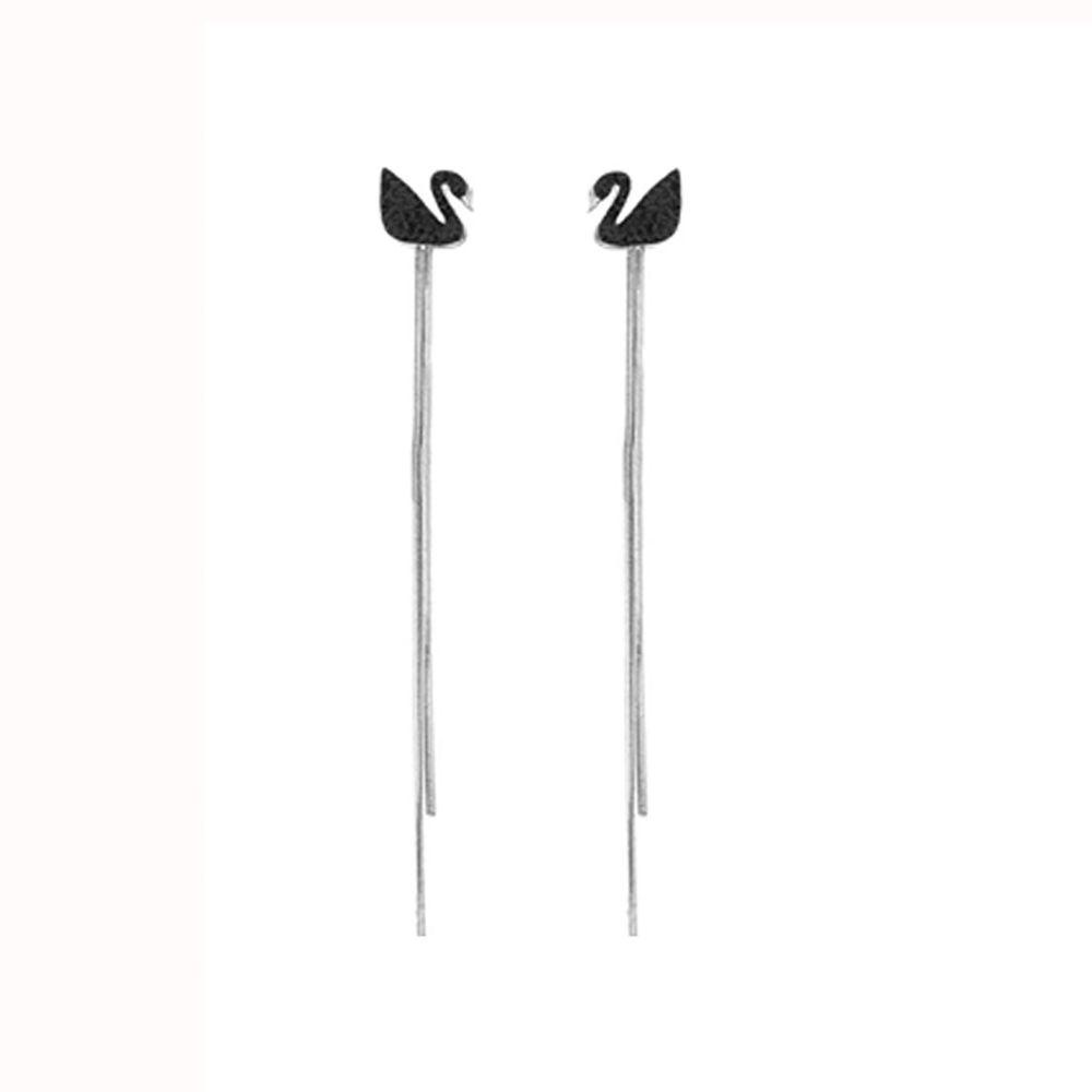 JARRED Bông Tai Dáng Dài Hình Thiên Nga Đính Đá Phối Tua Rua Dễ Thương Phong Cách Hàn Quốc