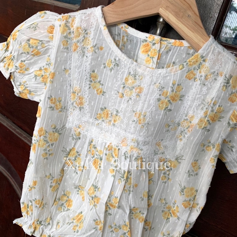 Bodysuit Cộc Tay Hoa Vàng Cho Bé Gái [Xuka Boutique] Body cộc Tay Cho Bé Hoạ Tiết Hoa Vàng [Jennybebe]