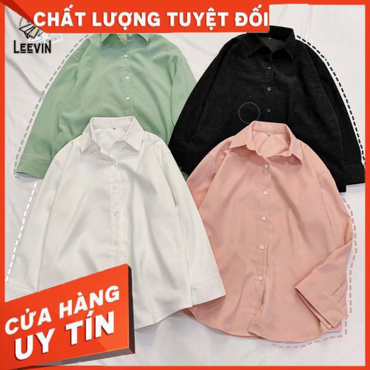 Áo Sơ Mi TAY DÀI KUPI Unisex Nam Nữ Nhung Form Rộng Dáng Suông Ulzzang - Leevin Store - Hàng nhập khẩu