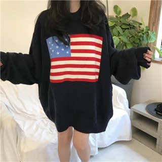 Áo Sweater Ulzzang cờ Mỹ oversize