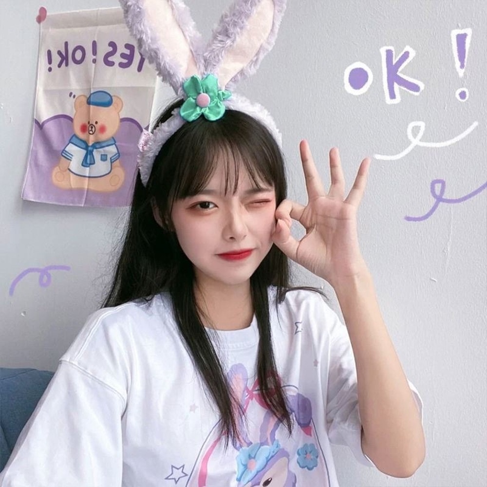 MIAOYA Băng Đô Cài Tóc Tai Thỏ Phối Lông Màu Tím Kiểu Hoạt Hình Dễ Thương Dùng Làm