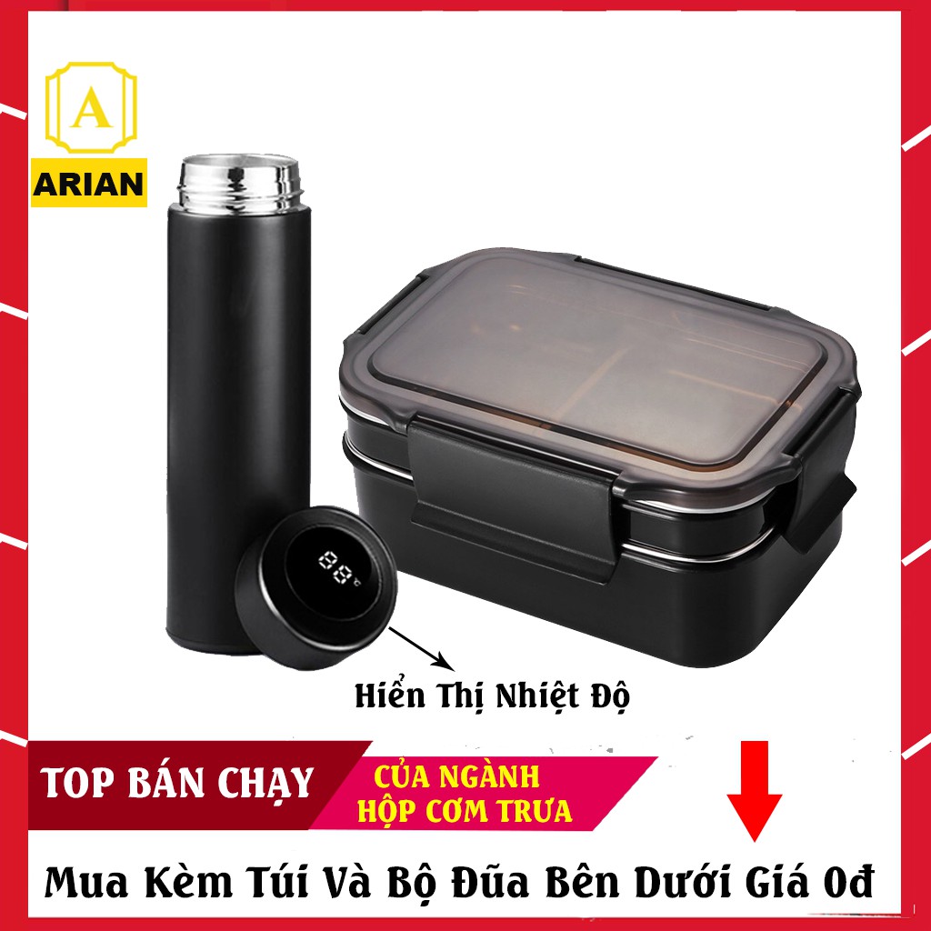 [BÁN CHẠY] Bộ Combo Hộp Cơm Văn Phòng Cách Nhiệt 2 Tầng HC04 + Bình Nước Giữ Nhiệt Hiển Thị Nhiệt Độ Cao Cấp