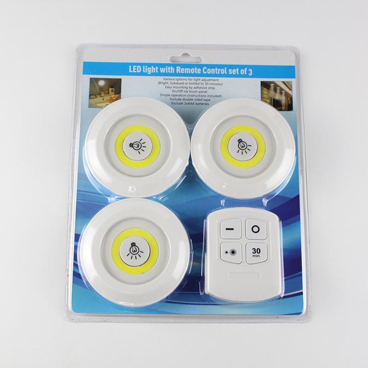 Bộ 3 đèn COB LED dán tường cao cấp có điều khiển từ xa hẹn giờ bật tắt (BO3D)