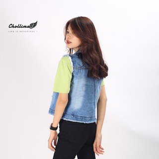 Áo khoác gile jean Chollima xanh đậm tua lai AK008 ulzzang phong cách hàn quốc