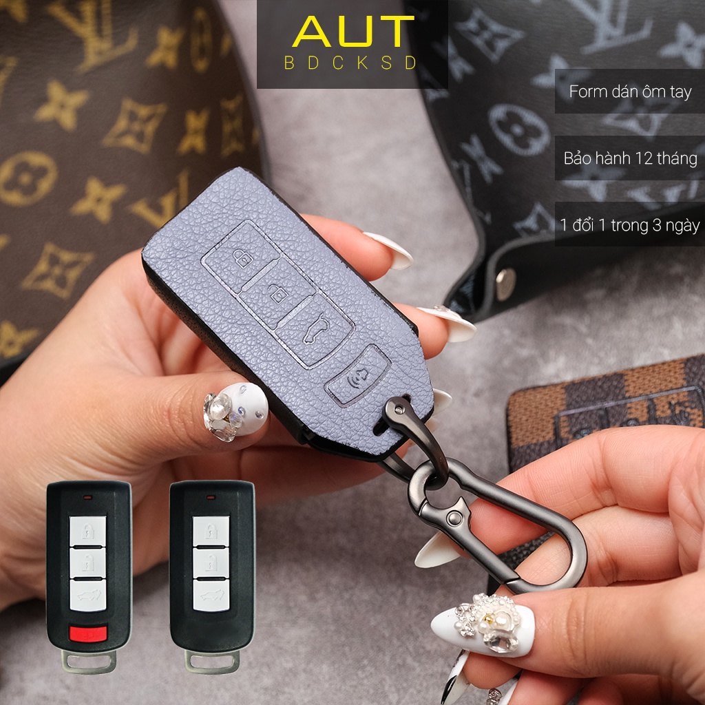 Bao da bảo vệ chìa khoá xe Mitsubishi Xpander Triton Athlete Outlander Pajero Attrage 2022 da bò handmade MI CD