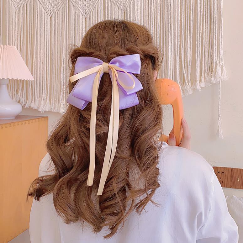 Kẹp tóc thắt nơ trang trí dây ruy băng dài phong cách Hàn Quốc xinh xắn cho nữ