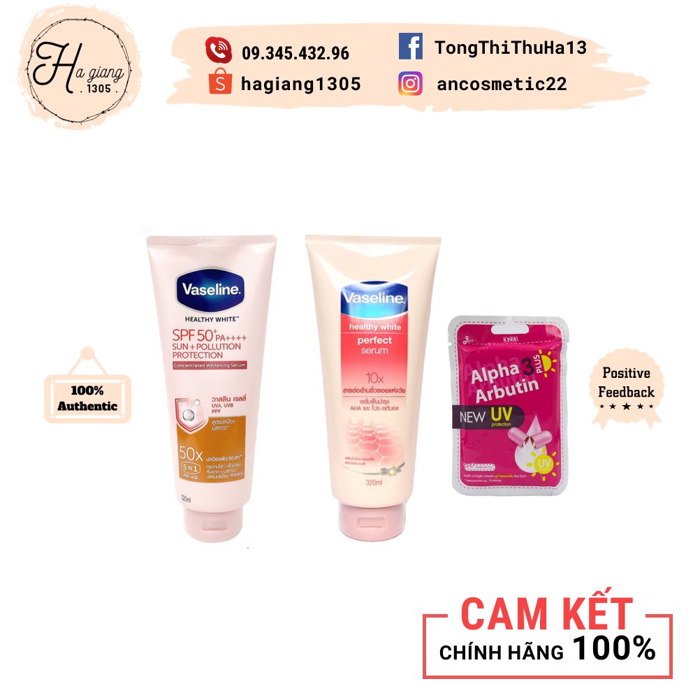 Combo Sữa Dưỡng Thể Vaseline Perfect Serum 10X Tuýp 320ml và Viên kích trắng Alpha Arbutin 3 Plus+ Thái Lan | BigBuy360 - bigbuy360.vn