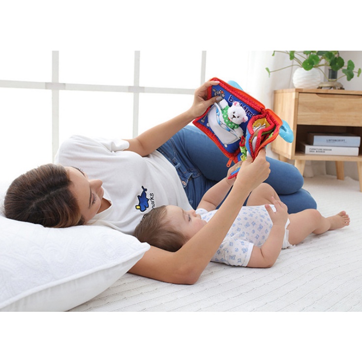 Đồ chơi,sách vải an toàn cho bé sơ sinh,cuốn sách vải Bear baby night tương tác với bé giúp phát triển các giác quan cho