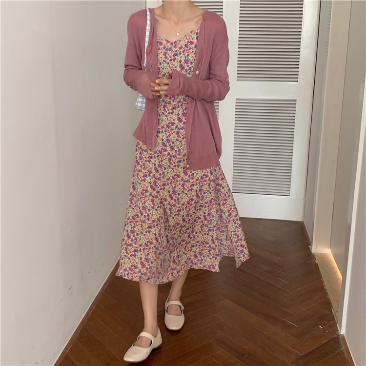 (ORDER) Váy hai dây hoa nhí màu sơn dầu retro vintage dịu dàng xòe dài style Hàn Quốc ngọt ngào (NEW ARRIVALS 2020)