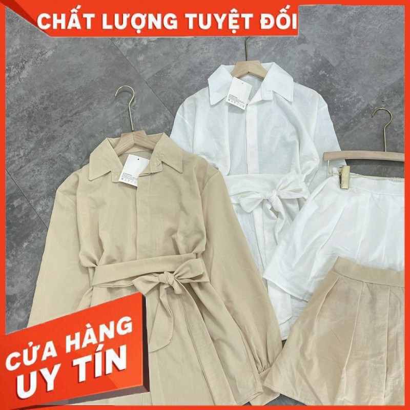 Sét Sơ Mi Dấu Quần Mix Chân Váy Xếp Ly [ 𝐅𝐑𝐄𝐄 𝐒𝐇𝐈𝐏 ] + Kèm Dây Thắt Eo . Chất Đũi Xước Quảng Châu Mềm Mại  ạ