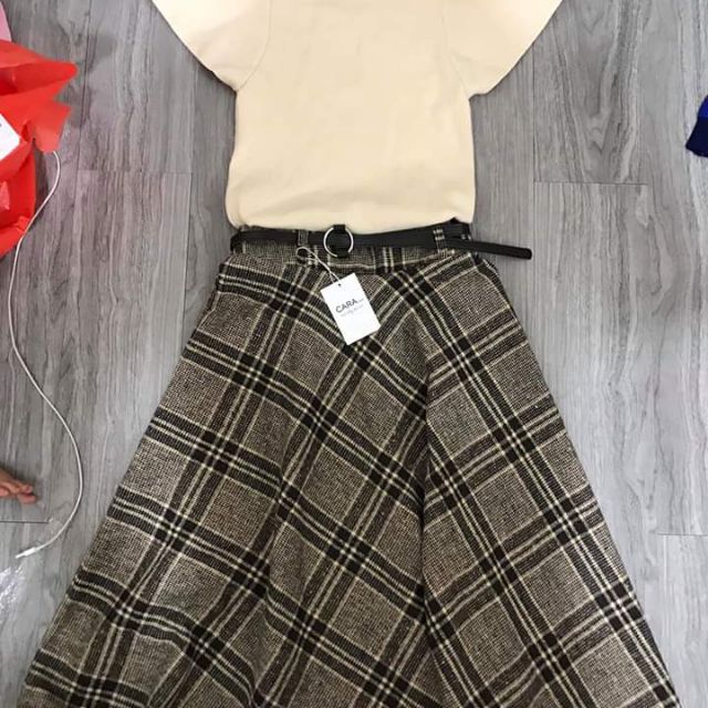 Chân váy dạ kẻ hàng vnxk