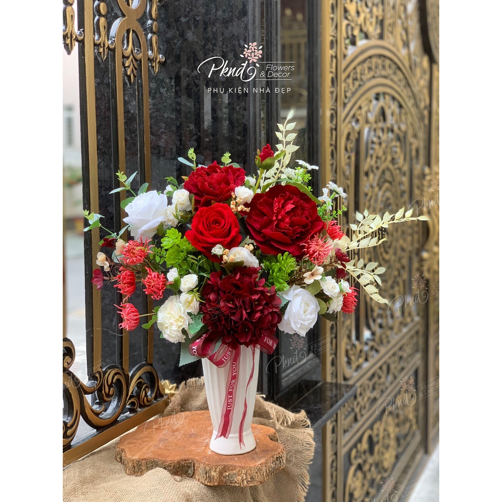 [Mã BMBAU50 giảm 7% đơn 99K] Bình hoa giả chất lụa trang trí phòng khách đẹp PKND FLOWERS &amp; DECOR