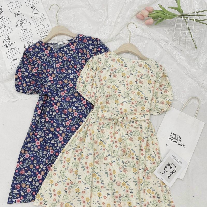 Đầm hoa thô dây eo.