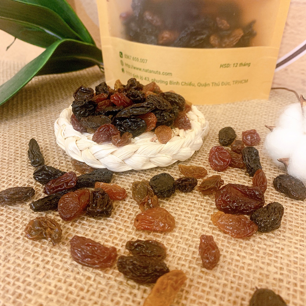 Nho khô mix 3 vị 500g  vàng xanh đen sấy chua ngọt tự nhiên