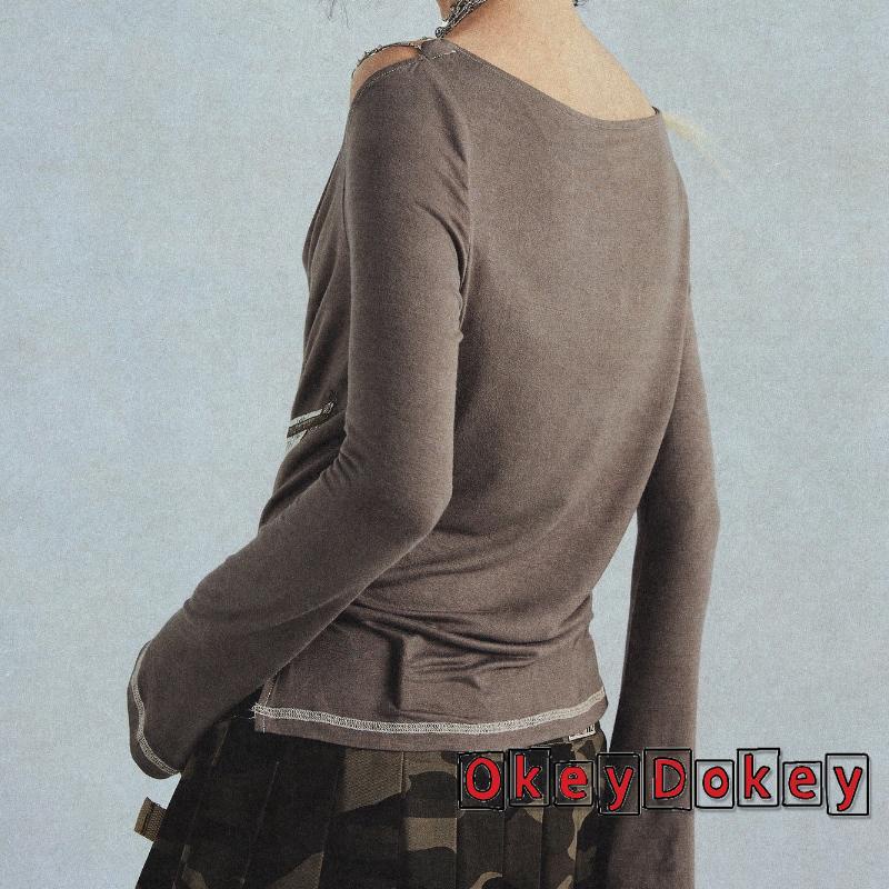 Áo Thun Trễ Vai Phong Cách Gothic Thời Trang Hàn Quốc Cổ Điển OKDK-Y2K Dành Cho Bạn Nữ