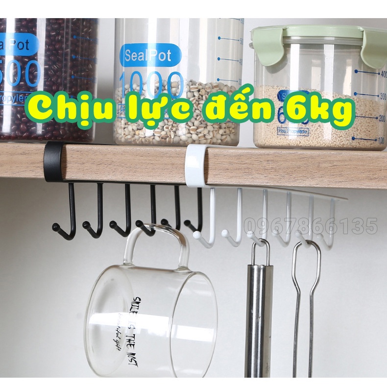 Móc Cài Tủ 6 Nhánh Bằng Thép Không Gỉ - Thanh Treo/ Giá Treo Đồ Dùng Nhà Bếp Tiện Lợi