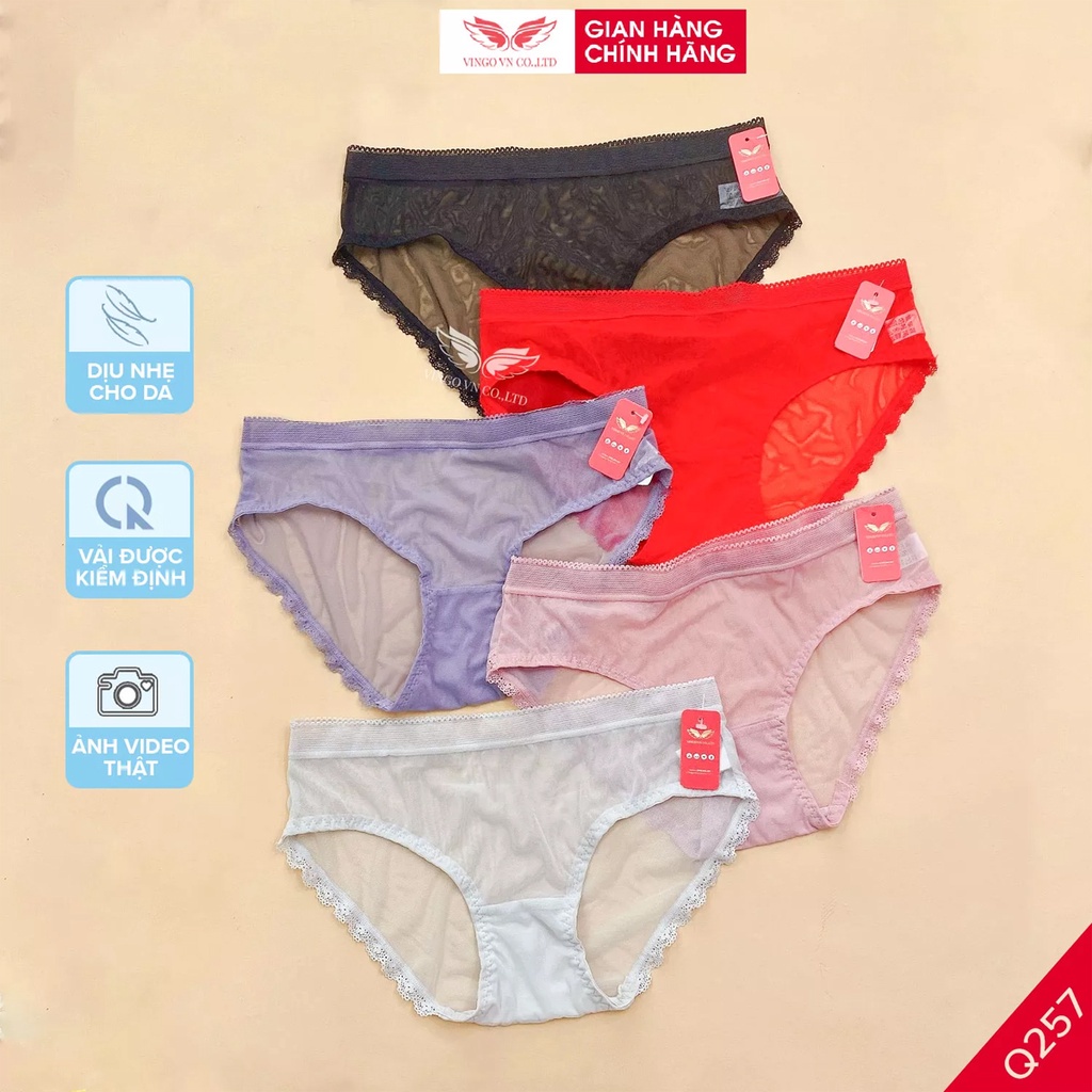 Quần lót nữ ren sheer mềm mại thoáng khí VINGO không đường may không viền đáy 2 lớp cotton kháng kuẩn Q257 VNGO