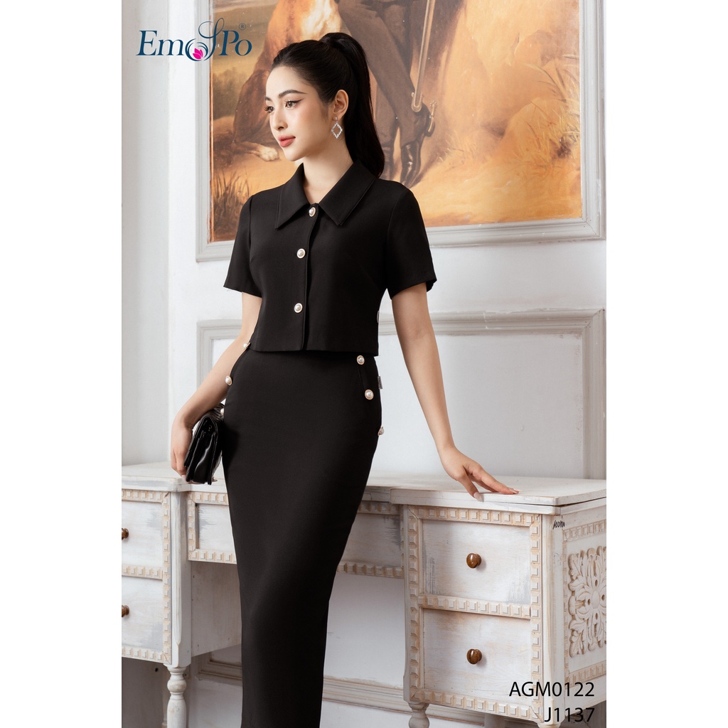 Juyp ôm Emspo đính cúc trai 2 bên túi chéo, khóa sau J1137