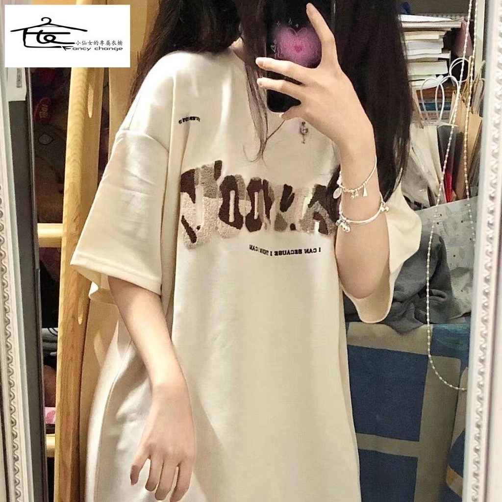 Áo Thun 100% Cotton Nguyên Chất Tay Ngắn Dáng Rộng In Chữ Thời Trang Xuân Hè Hàng Mới Phong Cách Đường Phố Cho Nữ