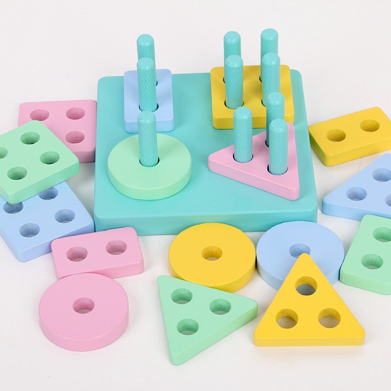 Đồ chơi giáo dục Montessori Thả hình khối vào cọc giúp trẻ phân biệt hình khối màu sắc ETOYS