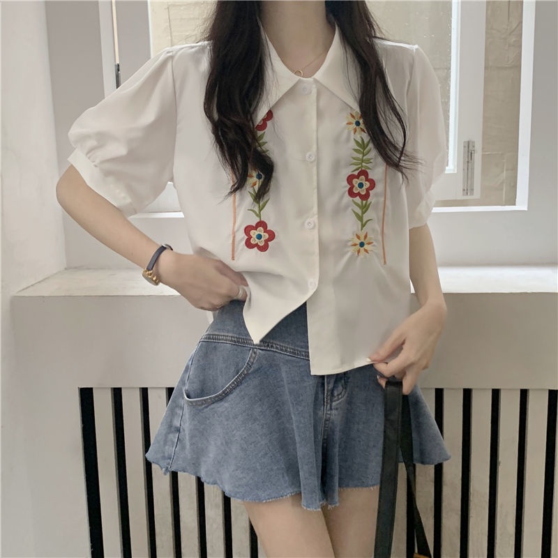 Áo Sơ Mi Nữ Thêu Hoa Phong Cách Retro  tao bao