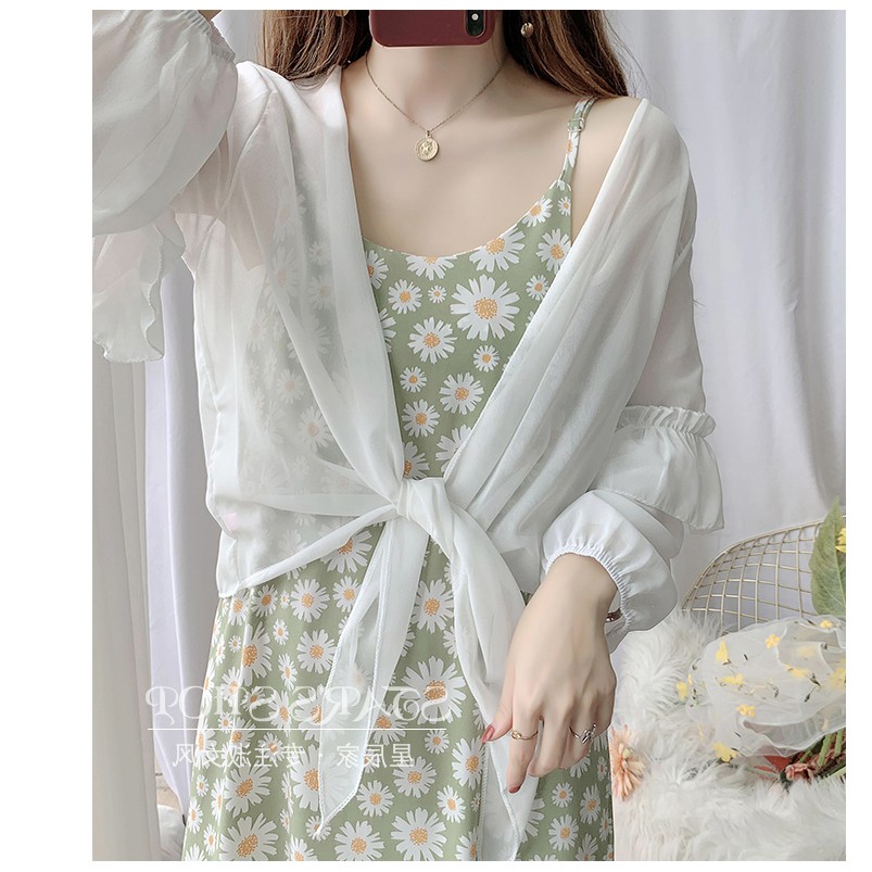 (ORDER) Áo cardigan voan khoác ngoài cổ bẻ thắt nơ trước ngực điệu đà nhẹ nhàng nữ tính