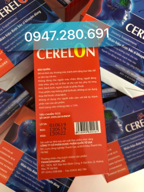 💥Hàng mới 💥 Cerelon Gold bổ não , tăng cường trí nhớ Hộp 100 viên 💥 Sản phẩm này không phải là thuốc .