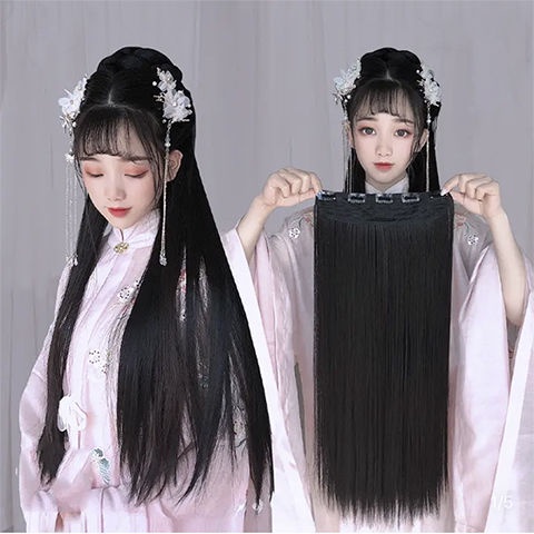 Bộ Tóc Giả Thẳng Dài 5 Kẹp 85CM Chất Liệu Sợi Tổng Hợp Tự Nhiên Có Kẹp Cho Nữ