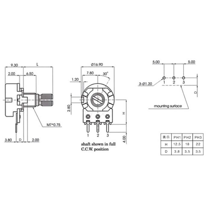 Biến trở (triết áp) WH148 đơn, Biến trở Volume 5k 10k 1k 50k 100k..