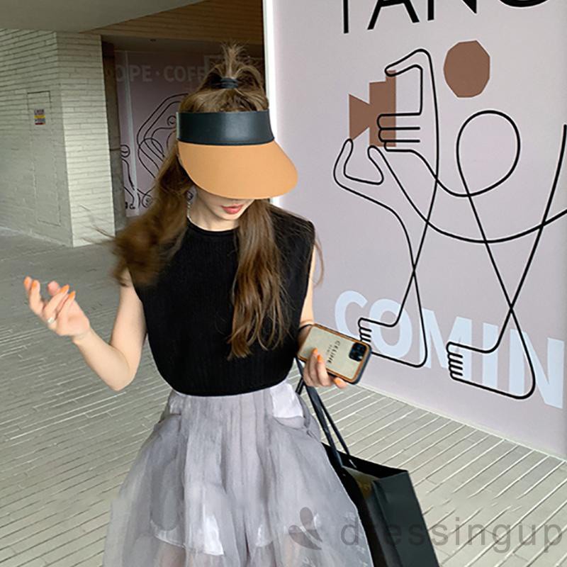 Áo Croptop Dệt Kim Không Tay Màu Sắc Đơn Giản Cho Nữ