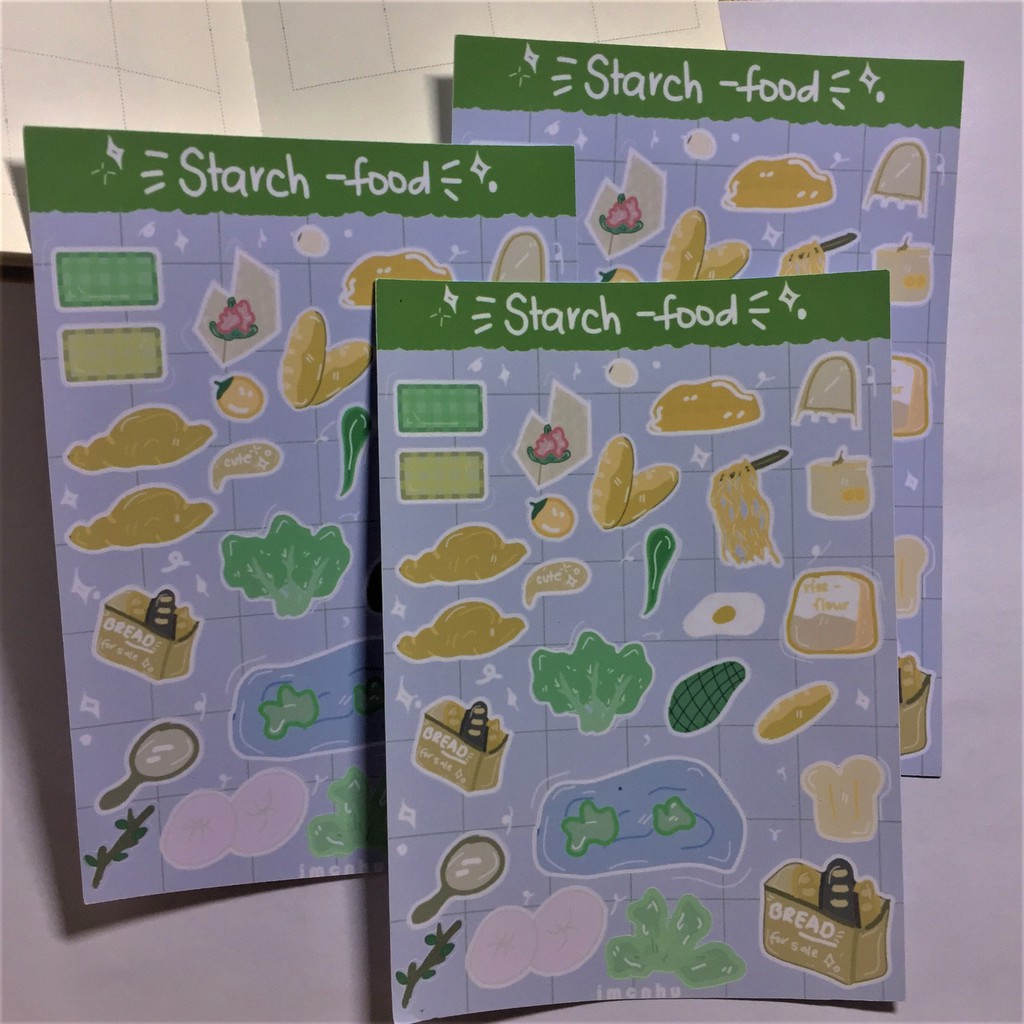set 3 tấm sticker starch food // imcnhunotes