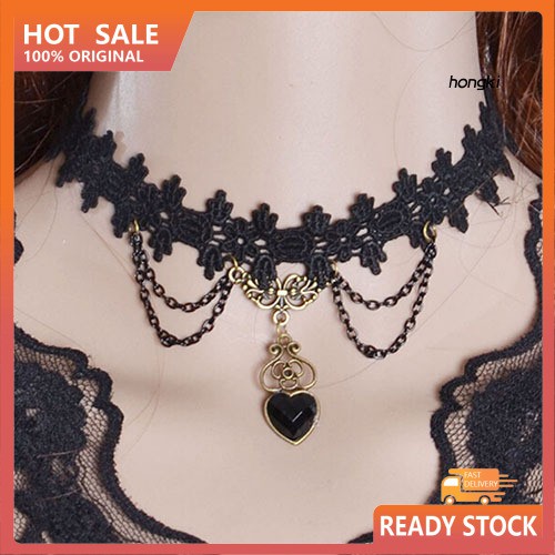 Vòng Cổ Choker Ren Hoa Mặt Hình Trái Tim Phong Cách Gothic