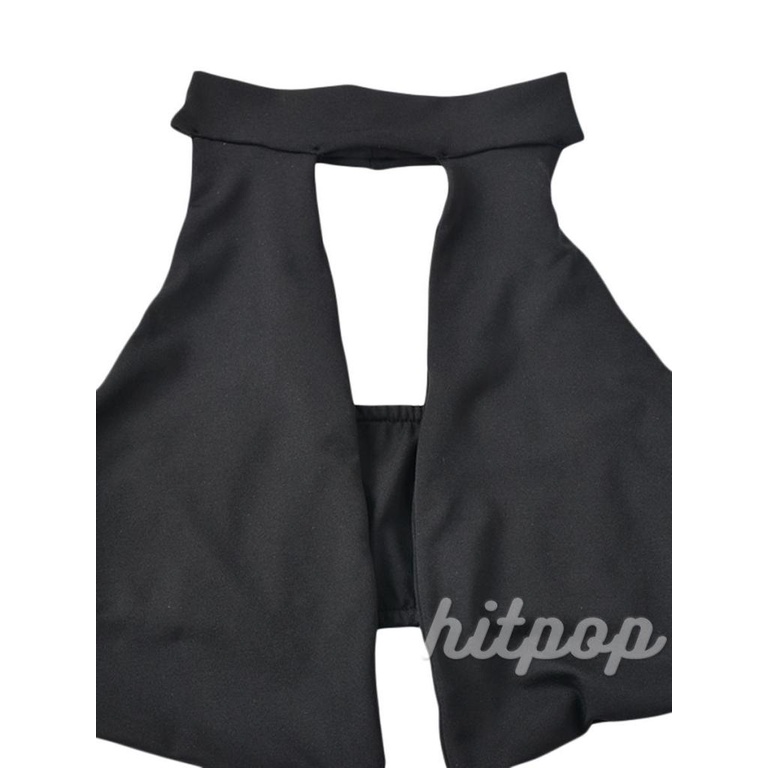 Hitpop-Women Cut Out Dress, Long Sleeve Halter Neck Solid Color Hollow Pleated Slim Fit One Piece Skirt