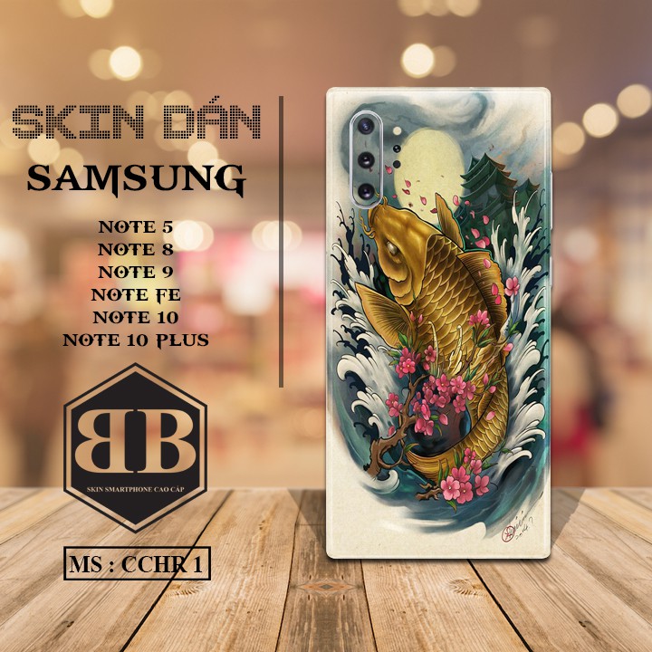 Bộ Dán skin Samsung Note 5 Note FE Note 8 9 10 Note 10 Plus cá chép hóa rồng