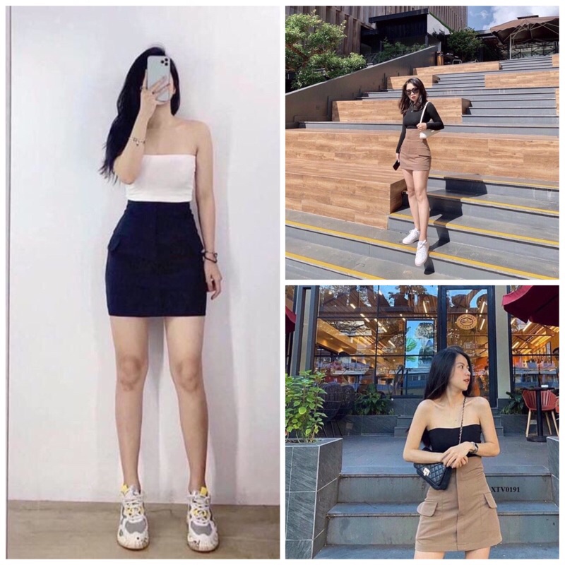 Chân váy chữ a cạp cao túi sườn thật phong cách hàn quốc