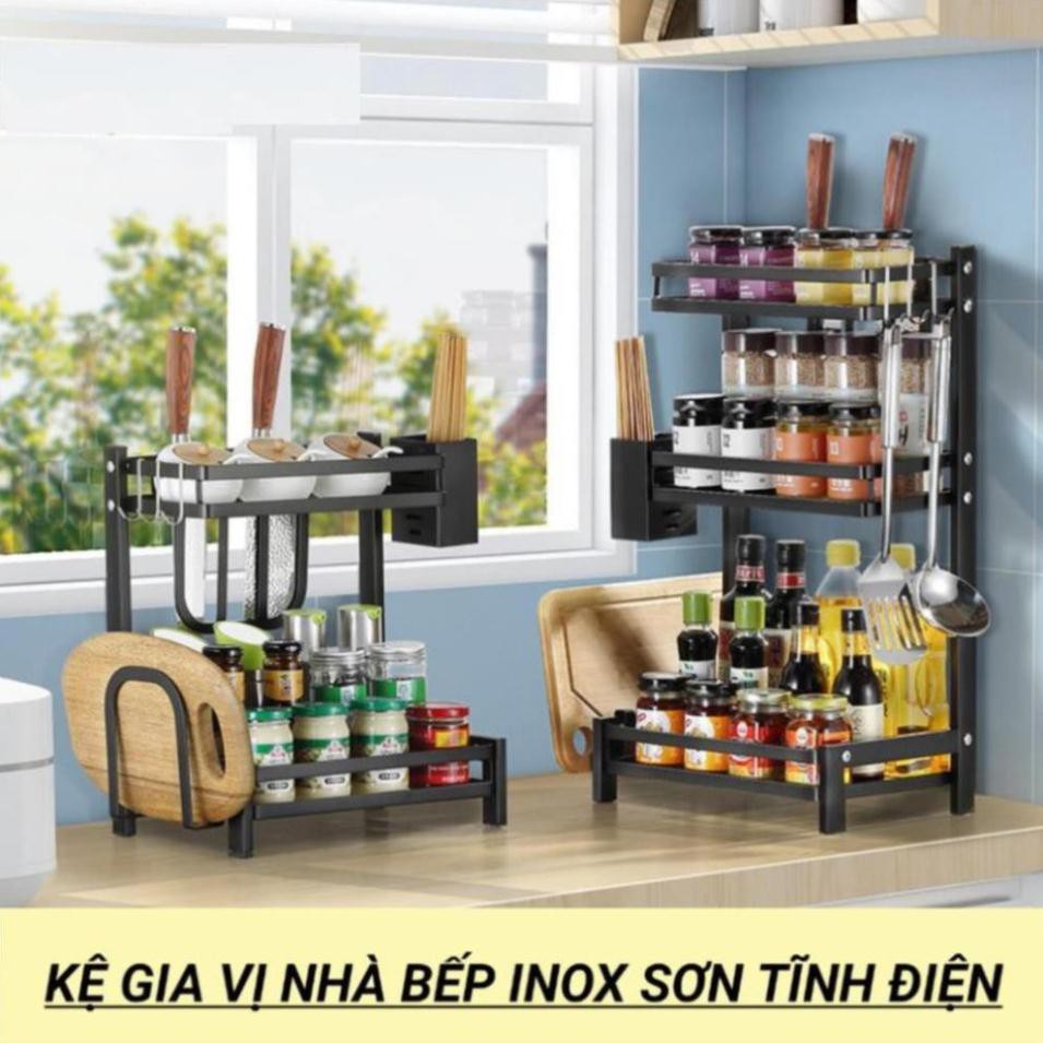 ⚡Hàng Cao Cấp⚡Kệ Đựng Gia Vị INOX Sơn Tĩnh Điện Chống Rỉ Cao Cấp 2, 3 Tầng Bản Đầy Đủ/Tiết Kiệm