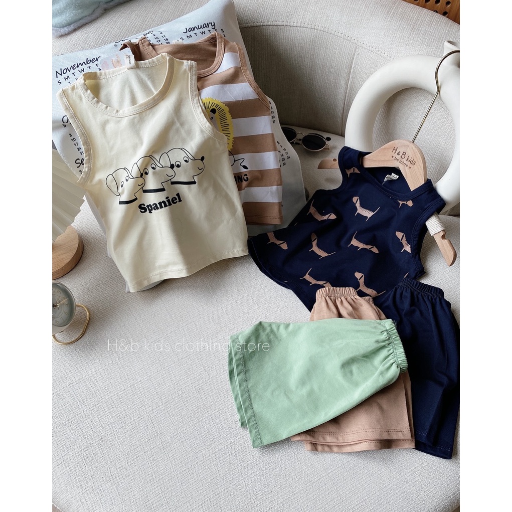 Bộ Ba Lỗ Bé Trai, Bé Gái 10-20kg Chất Cotton QC Co Giãn In Hình Hoạ Tiết, Đồ Sát Nách Cho Bé Mặc Hè - AN.KID