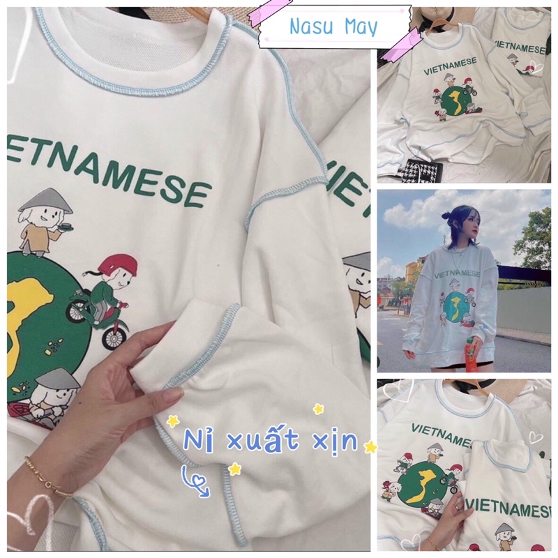 [QUÀ TẶNG LÀ 1 DÂY BUỘC TÓC BẠN NHÉ] Áo Nỉ Sweet Nữ VIETNAMESE việt nam Form Rộng Tay Dài Bồng Dày Dặn Loại 1