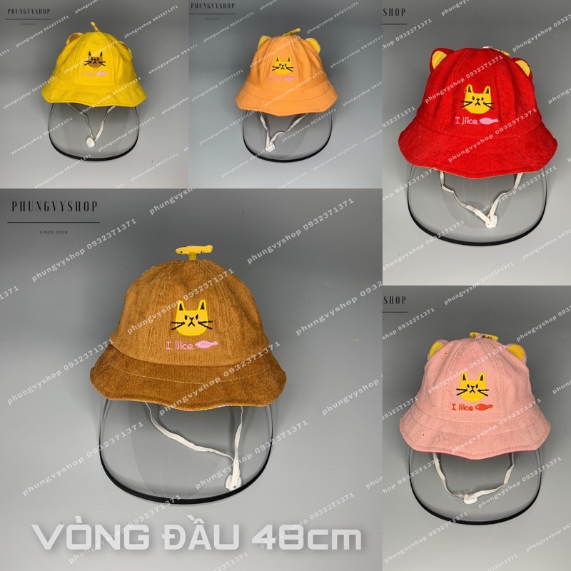 [Bé khoảng &lt;18tháng/vòng đầu48cm] Mũ chống dịch bắn, nón cản bụi MÈO LOVE FISH