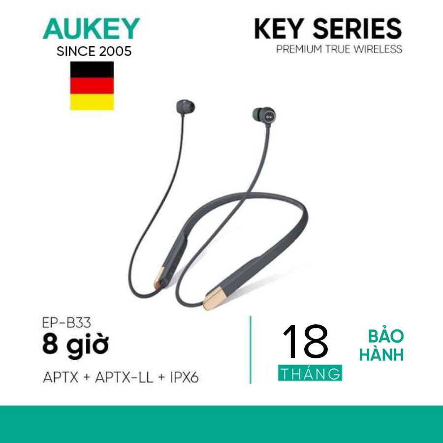 Tai Nghe Bluetooth AUKEY EP-B33,aptX/aptX-LL,10mm Driver Graphene,Kháng Nước IPX6