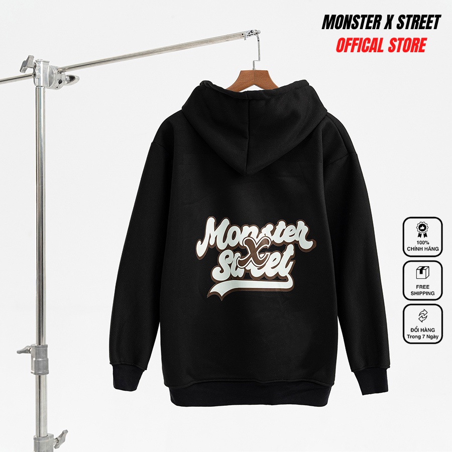 Áo hoodie nỉ bông Monster X Street Bowling M nam nữ form rộng thu đông Local Brand