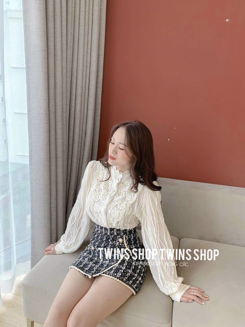 Áo sơ mi sóng pha ren quảng châu nhiều màu | BigBuy360 - bigbuy360.vn