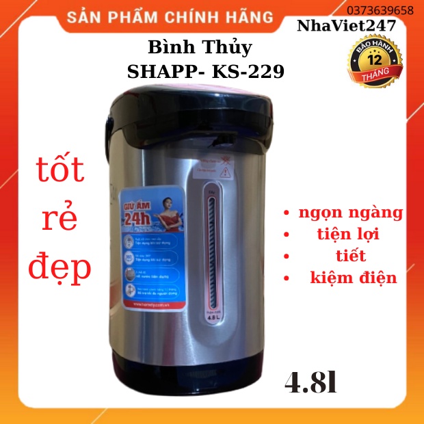 Bình Thủy Điện SHAPP- KS-229- 4.8L-Phích đun nước-bình nấu nước tự động ,bền,đẹp,giá rẻ,quà tặng ý nghĩa -BH 12 Tháng