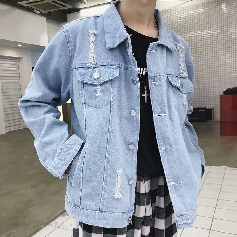 Áo khoác jean nam nữ rách họa tiết tạo cá tính phong cách trẻ trung Hàn Quốc
