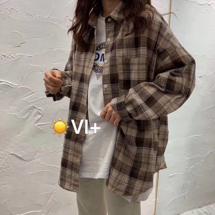 ÁO SƠ MI KẺ CARO ULZZANG OVERSIZE - SƠ MI TÚI NGỰC NHIỀU MÀU