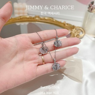 Set trang sức Jimmy & Charice đá tròn mạ bạc 925 không han rỉ bay màu