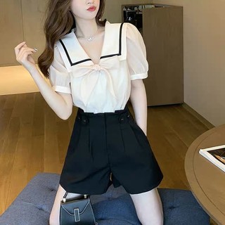 Áo kiểu viền cổ cột nơ trước siêu yêu