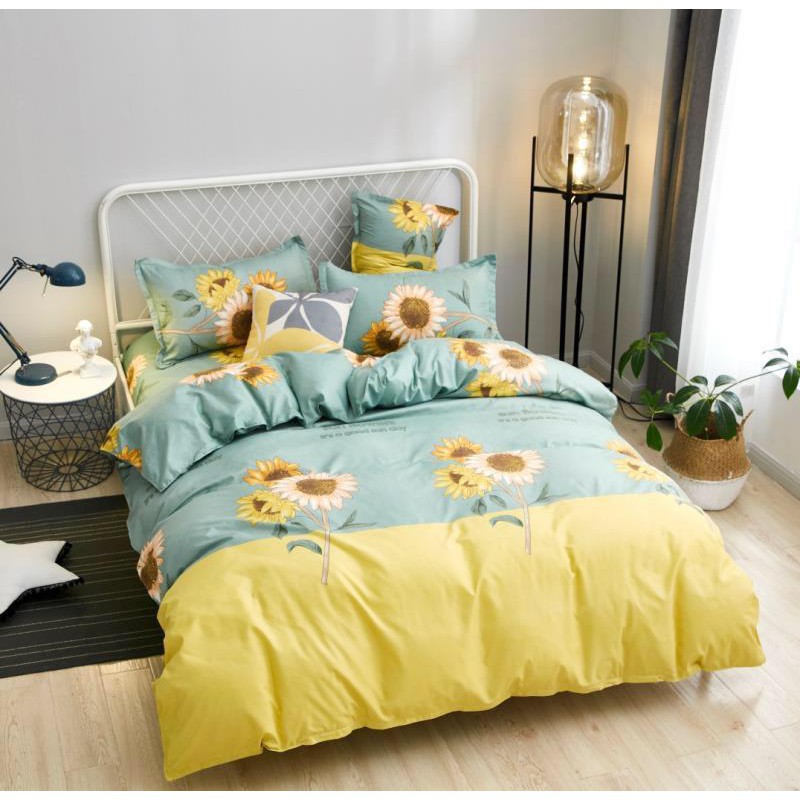 Ga trải gường, drap cotton poly, set ga nệm { 1ga + 2 gối nằm} bọc đệm 4 mùa