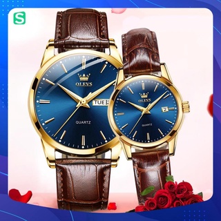 Đồng hồ đôi Olevs Nhật Bản,chống thấm nước,dây da cao cấp,dạ quang,thạch anh,mặt tròn,BH 12t